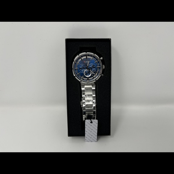Mens silver watch blue dial stainless steel chronograph waterproof - Picture 3 of 3